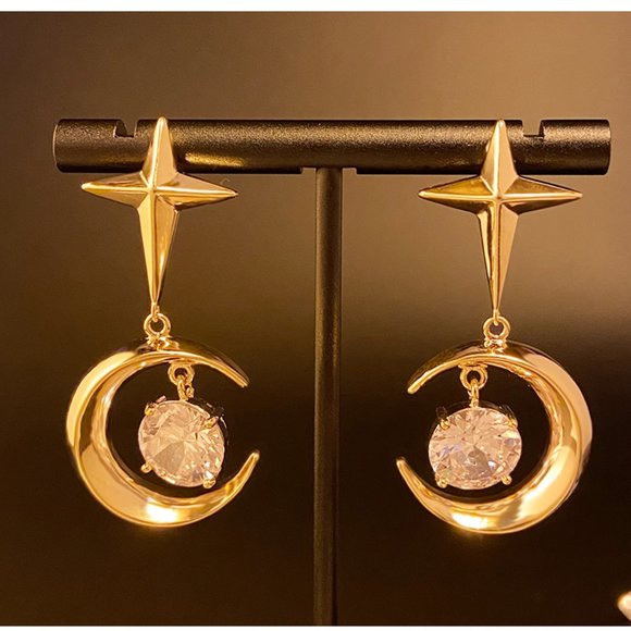 Metal Starlight Moon Zircon Pendant Earrings - Picture 4 of 10